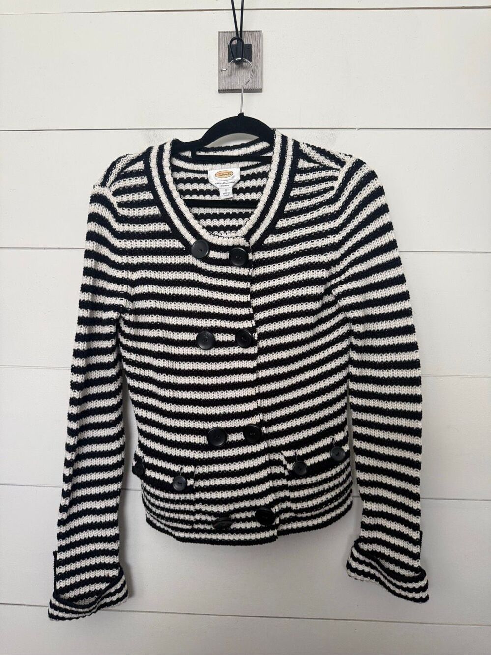 Talbots Women’s Small Black White Mercerized Cotton Jacket Sweater